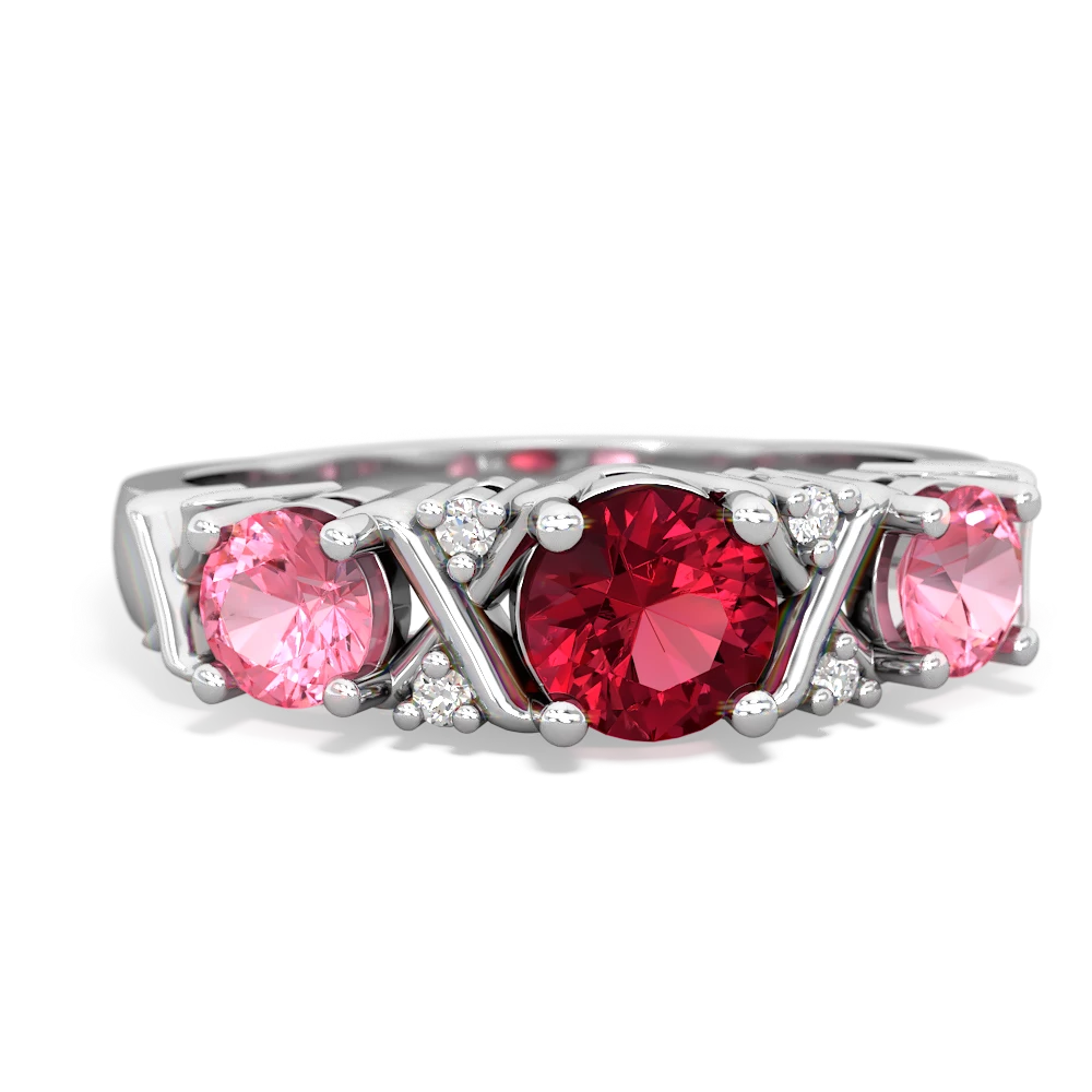 Lab Ruby Hugs And Kisses 14K White Gold ring R5016