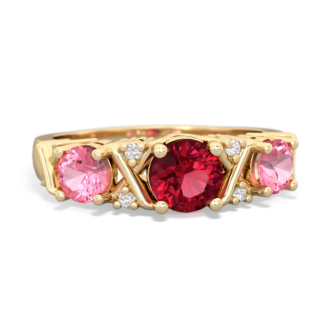 Lab Ruby Hugs And Kisses 14K Yellow Gold ring R5016