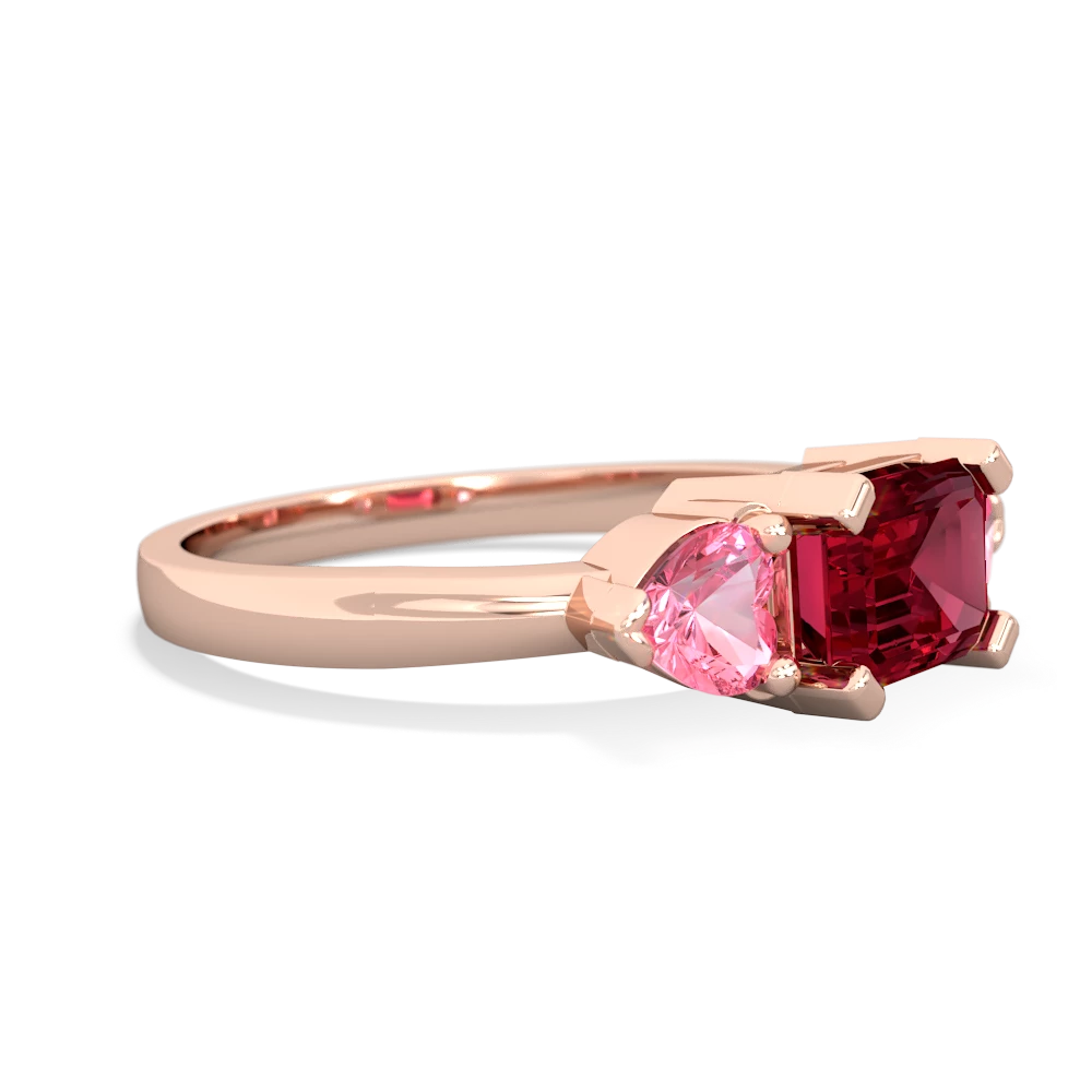 Lab Ruby Three Stone 14K Rose Gold ring R5235