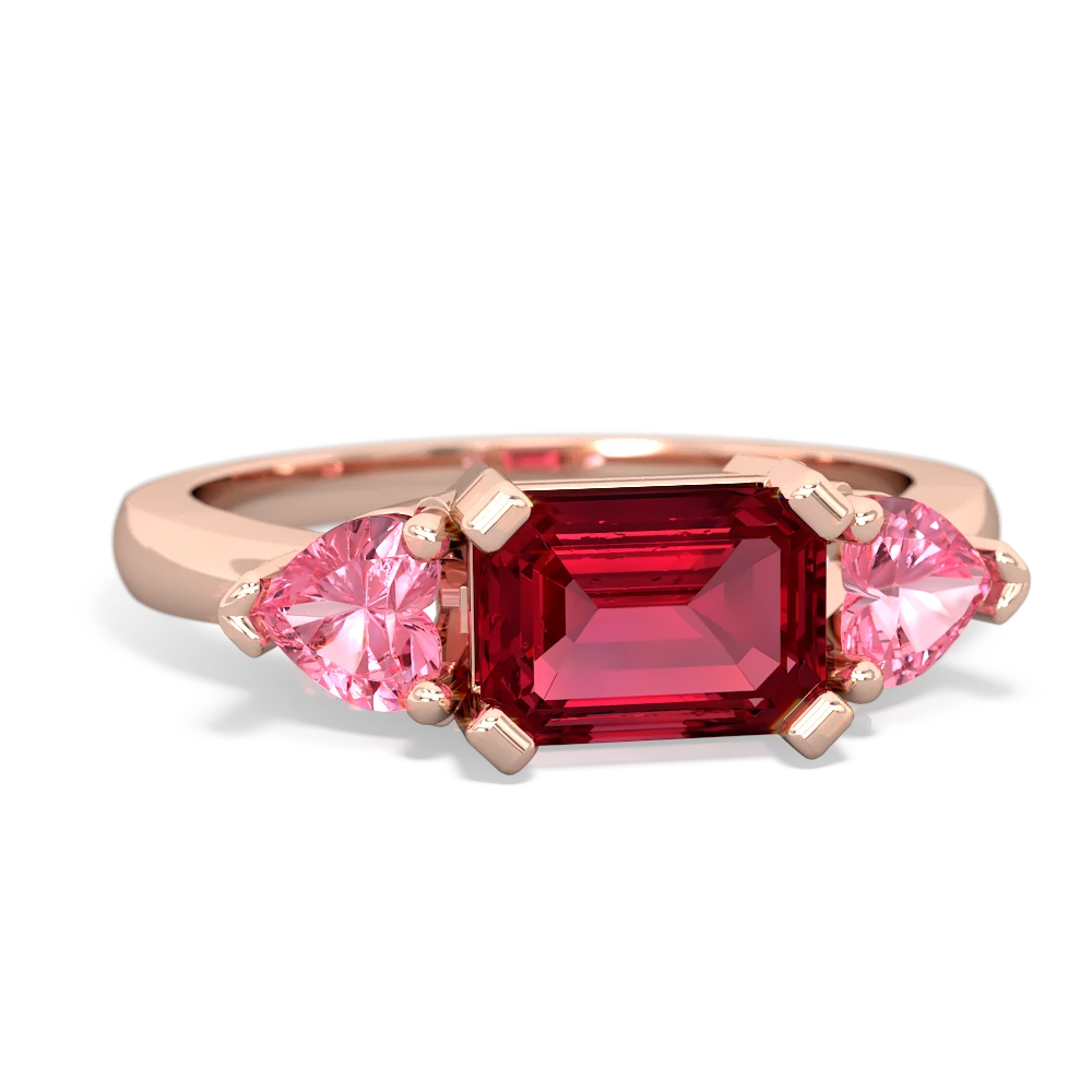 Lab Ruby Three Stone 14K Rose Gold ring R5235