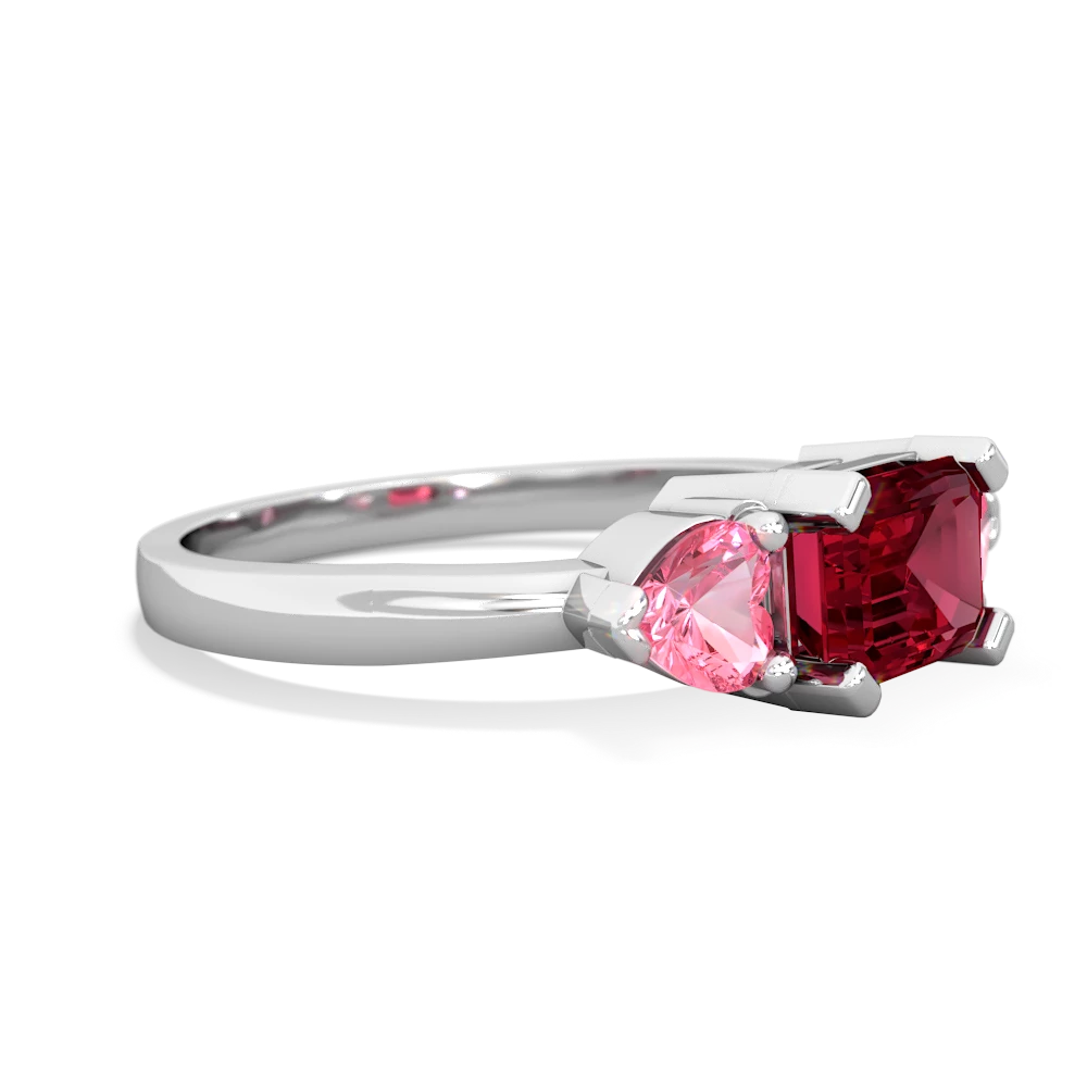 Lab Ruby Three Stone 14K White Gold ring R5235