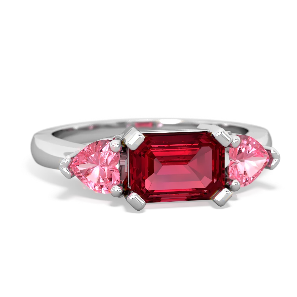 Lab Ruby Three Stone 14K White Gold ring R5235