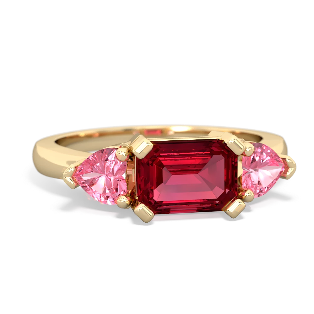 Lab Ruby Three Stone 14K Yellow Gold ring R5235