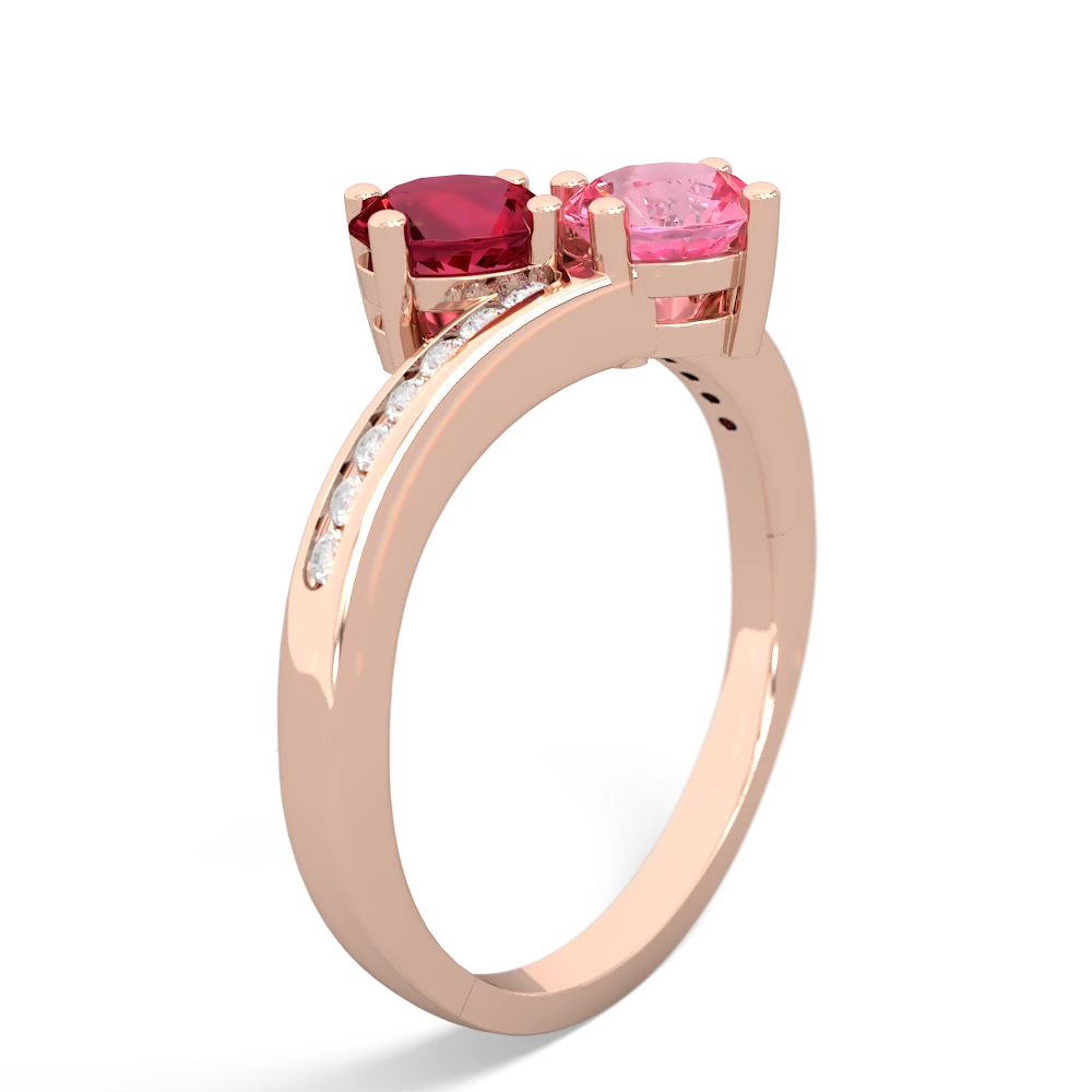 Lab Ruby Channel Set Two Stone 14K Rose Gold ring R5303