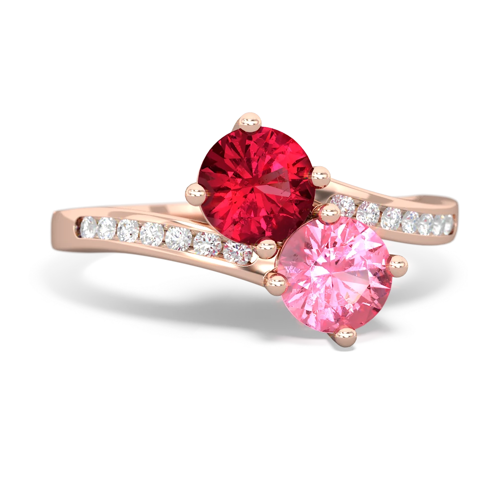 Lab Ruby Channel Set Two Stone 14K Rose Gold ring R5303