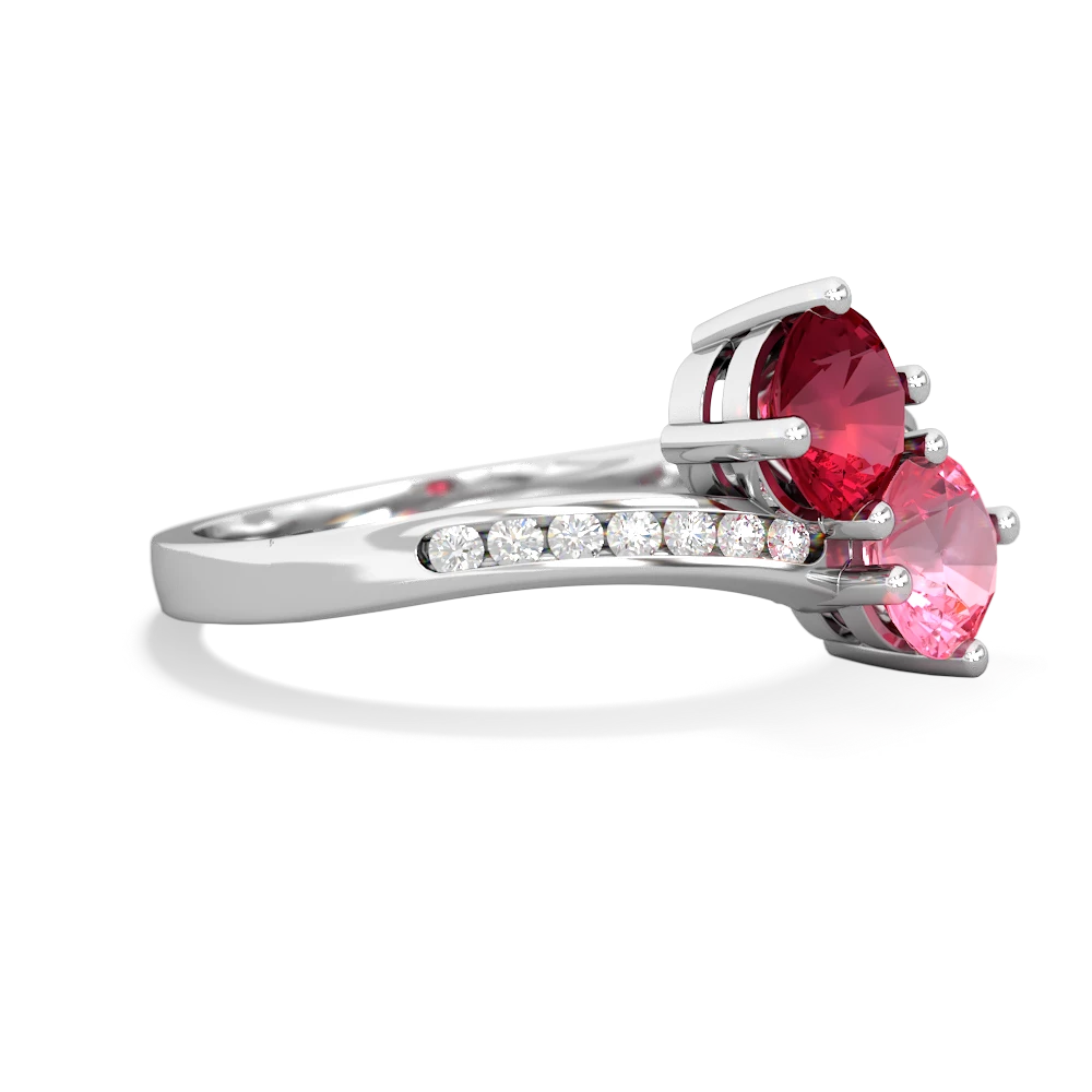 Lab Ruby Channel Set Two Stone 14K White Gold ring R5303