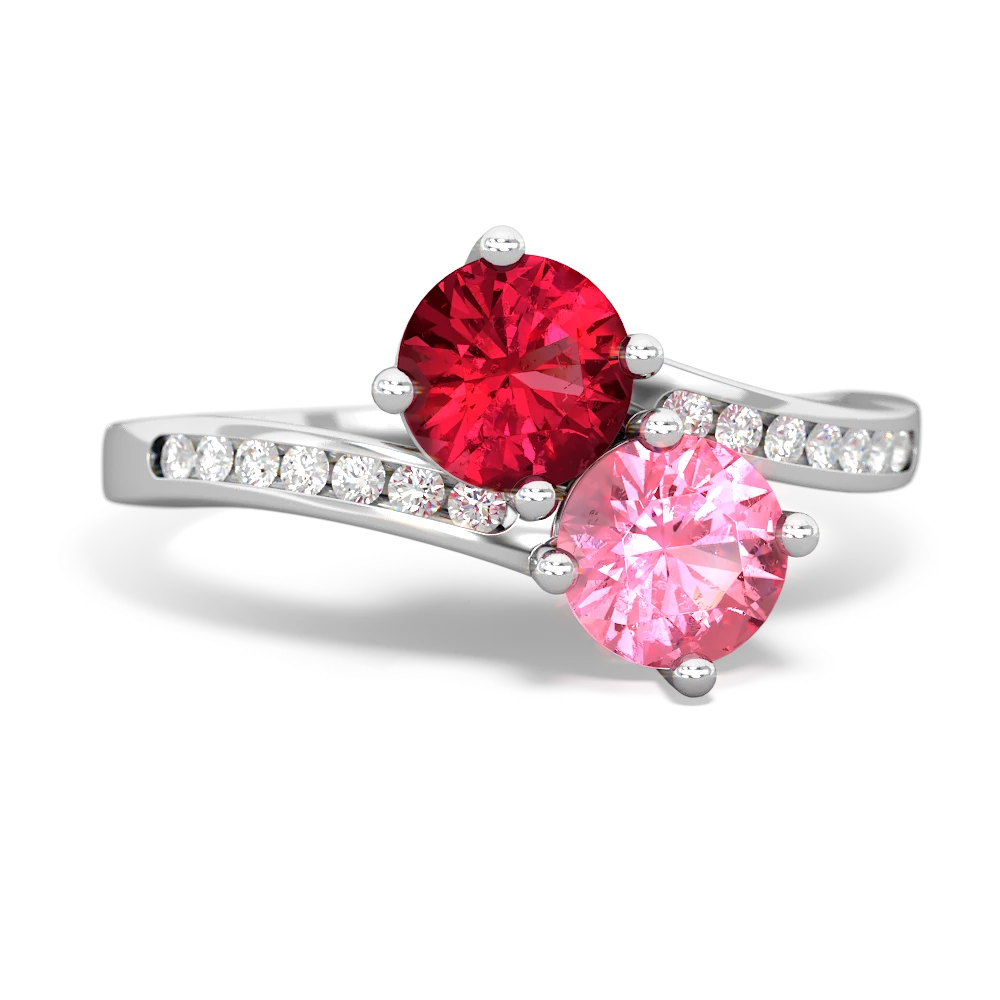 Lab Ruby Channel Set Two Stone 14K White Gold ring R5303