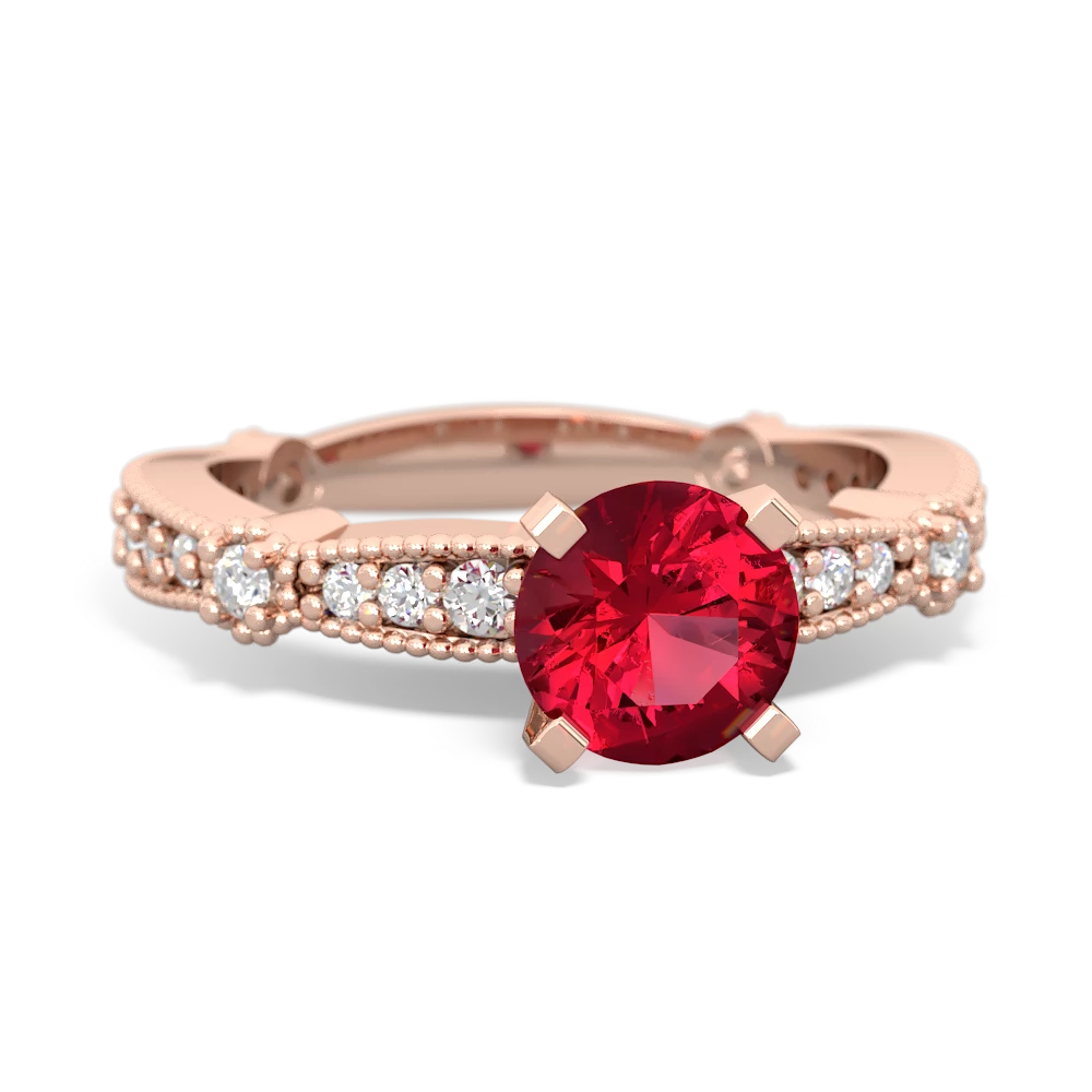 Lab Ruby Sparkling Tiara 6Mm Round 14K Rose Gold ring R26296RD