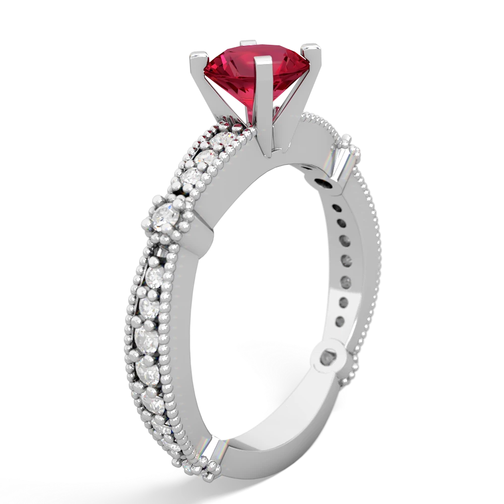 Lab Ruby Sparkling Tiara 6Mm Round 14K White Gold ring R26296RD