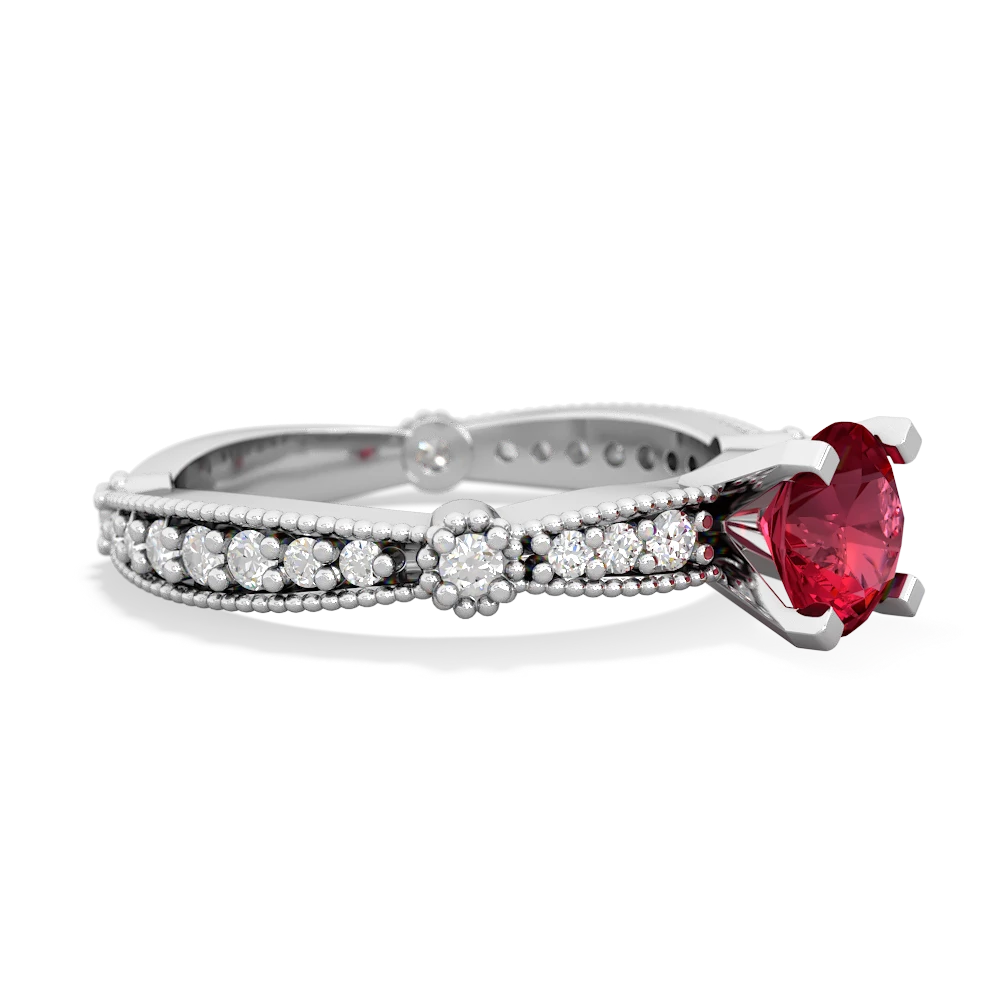 Lab Ruby Sparkling Tiara 6Mm Round 14K White Gold ring R26296RD