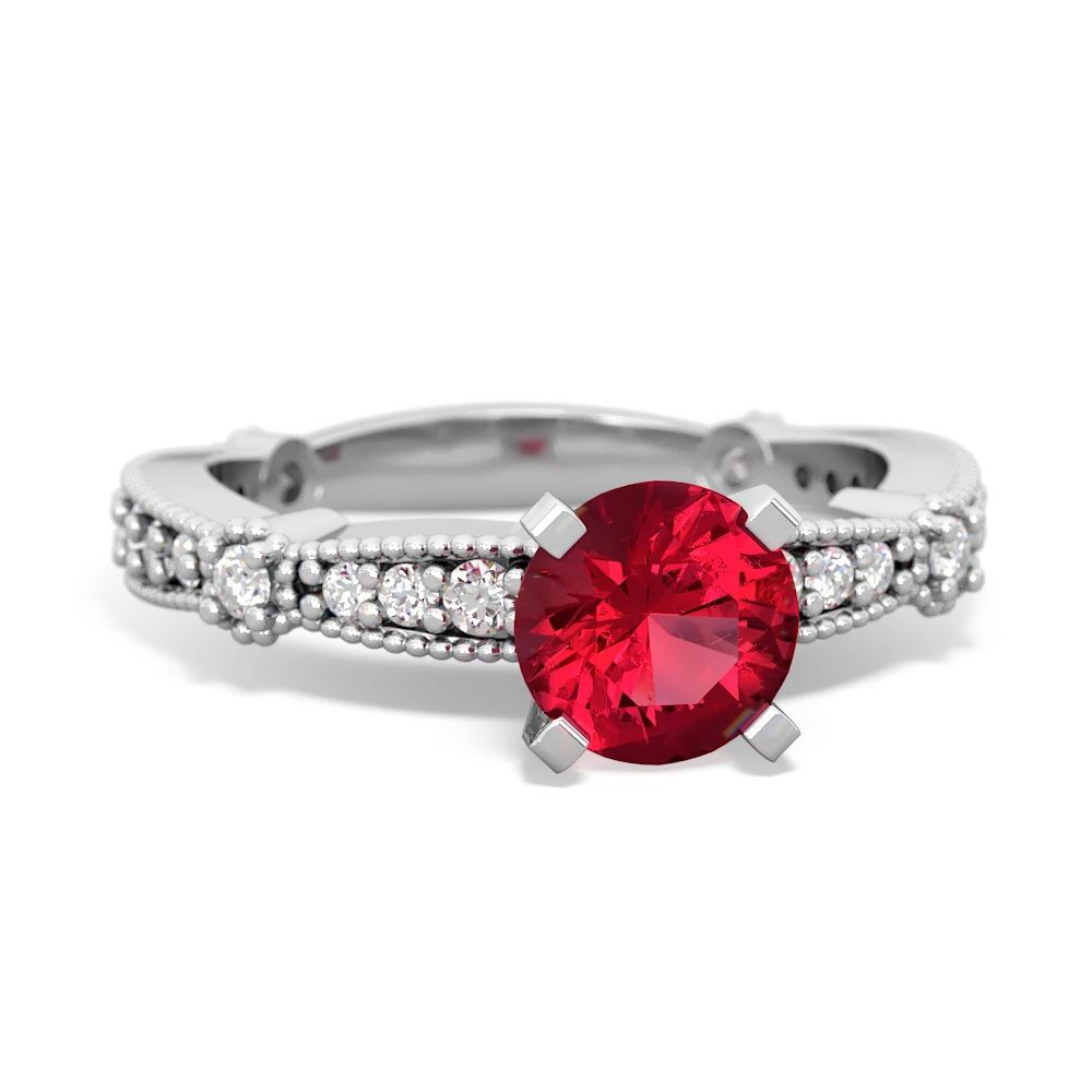 Lab Ruby Sparkling Tiara 6Mm Round 14K White Gold ring R26296RD