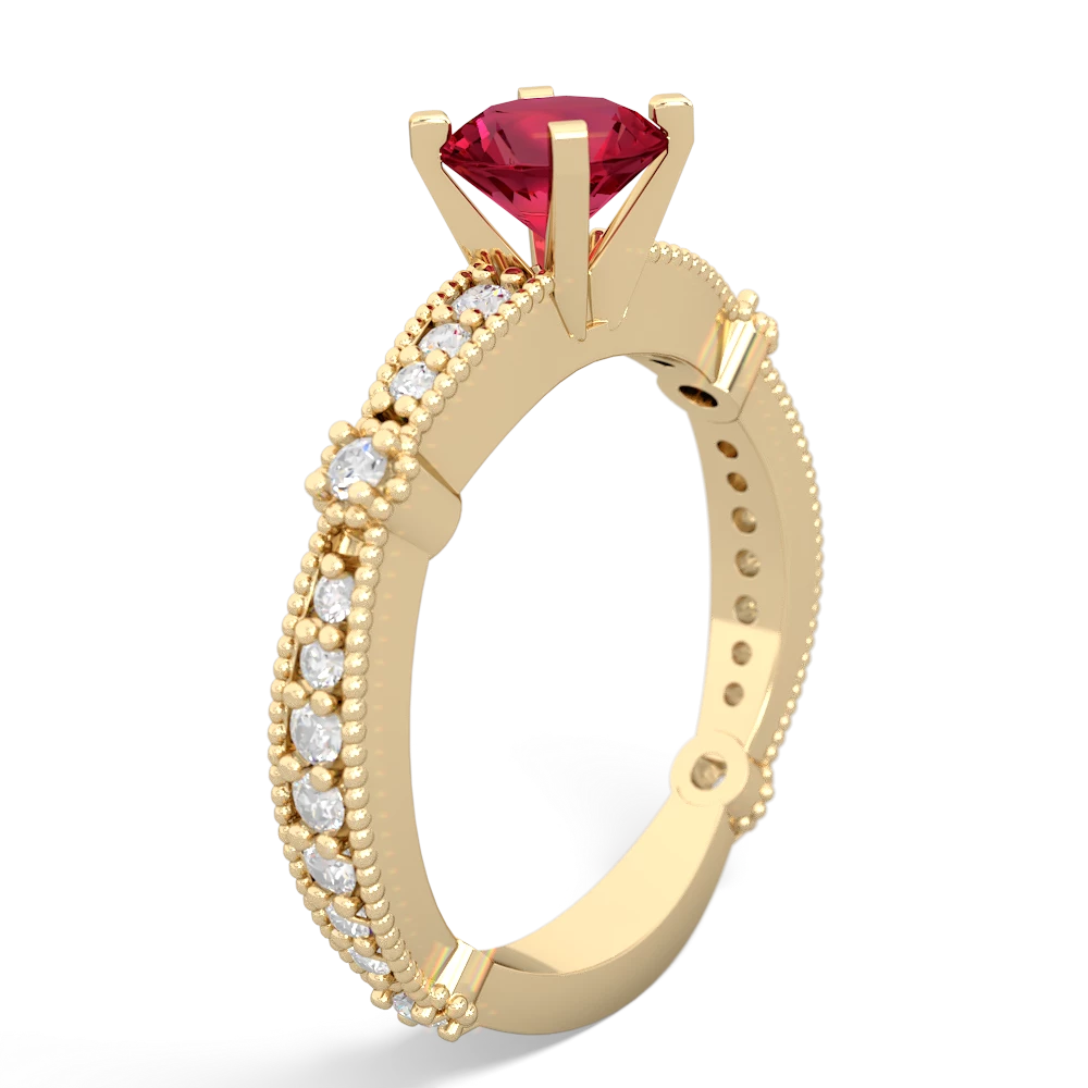 Lab Ruby Sparkling Tiara 6Mm Round 14K Yellow Gold ring R26296RD