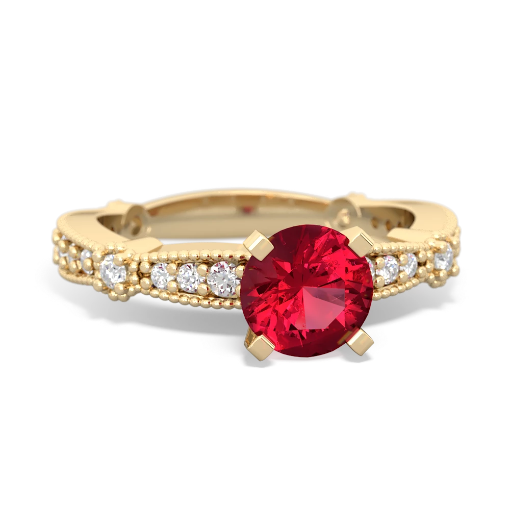 Lab Ruby Sparkling Tiara 6Mm Round 14K Yellow Gold ring R26296RD