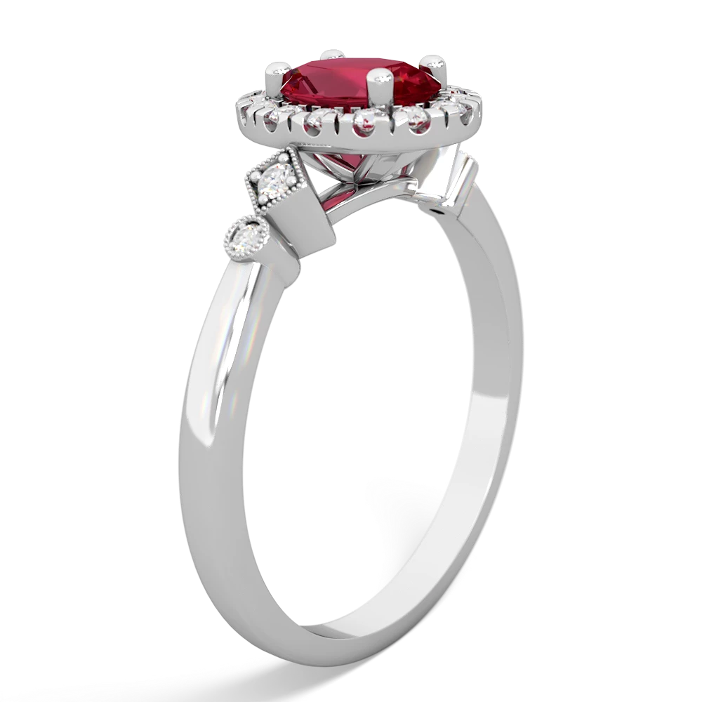 Lab Ruby Antique-Style Halo 14K White Gold ring R5720