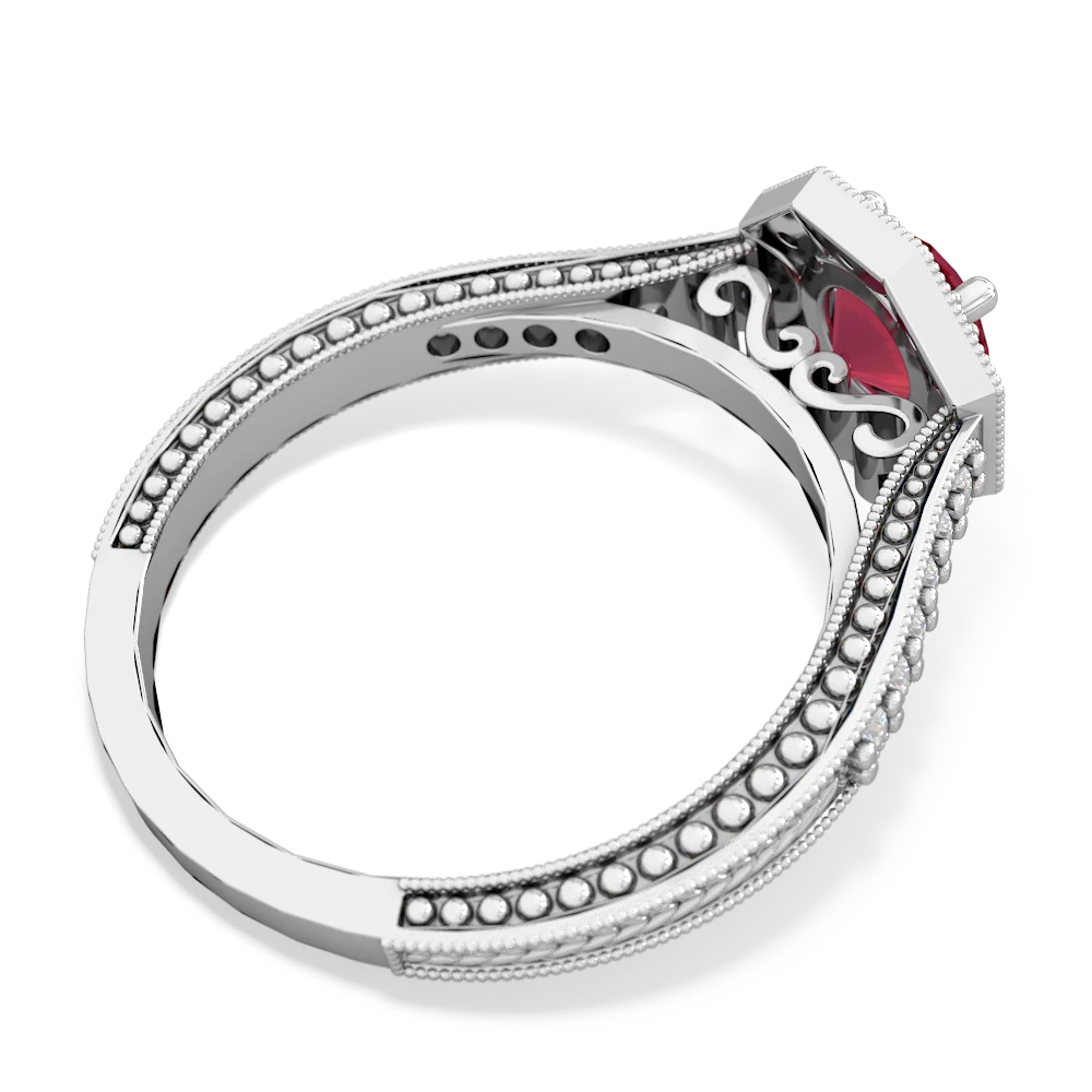 Lab Ruby Art-Deco Starburst 14K White Gold ring R5520