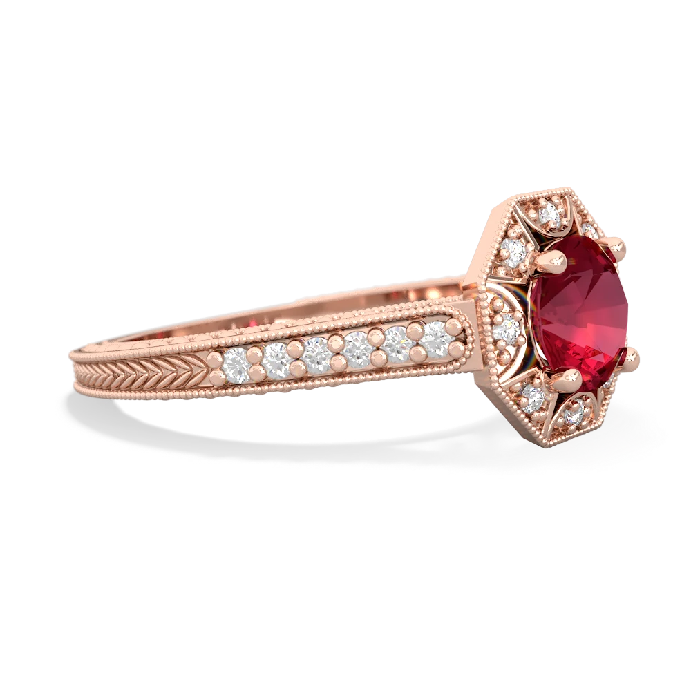 Lab Ruby Art-Deco Starburst 14K Rose Gold ring R5520