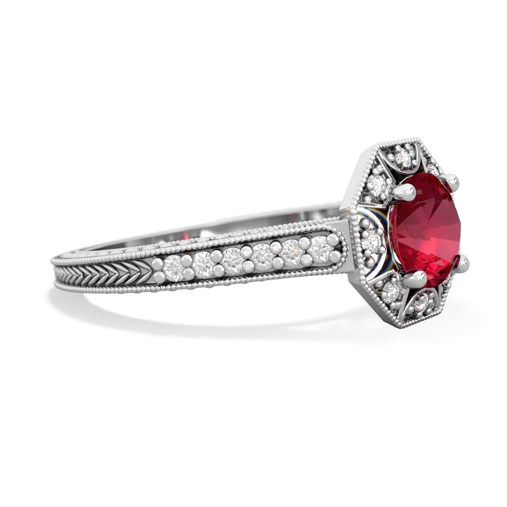 Lab Ruby Art-Deco Starburst 14K White Gold ring R5520