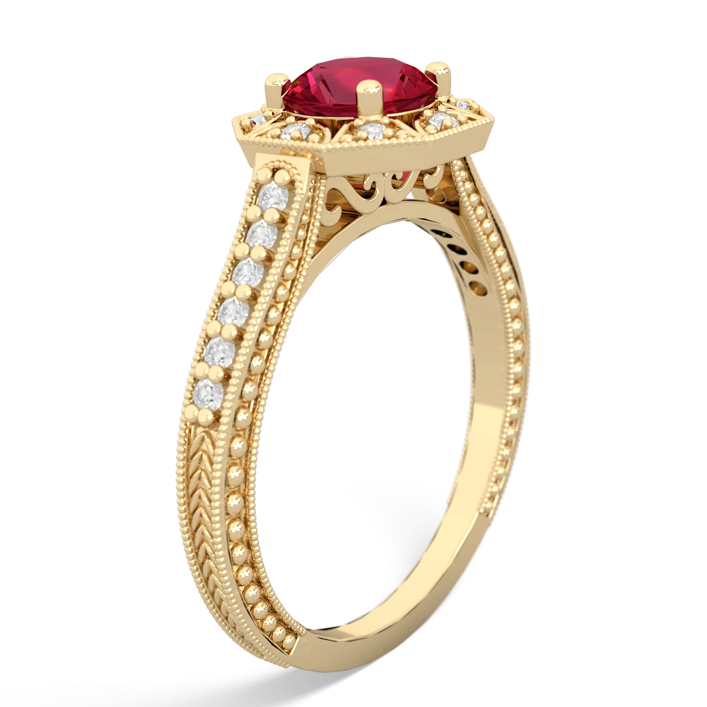 Lab Ruby Art-Deco Starburst 14K Yellow Gold ring R5520