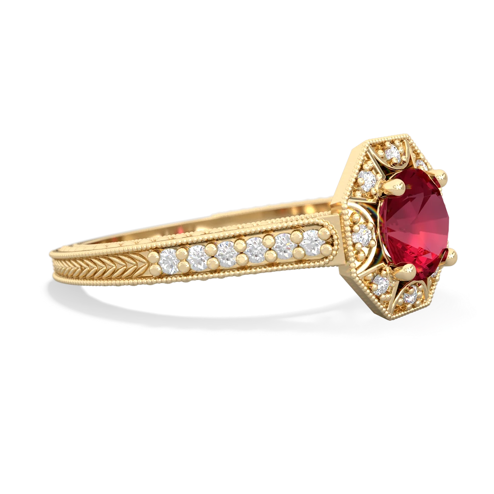 Lab Ruby Art-Deco Starburst 14K Yellow Gold ring R5520