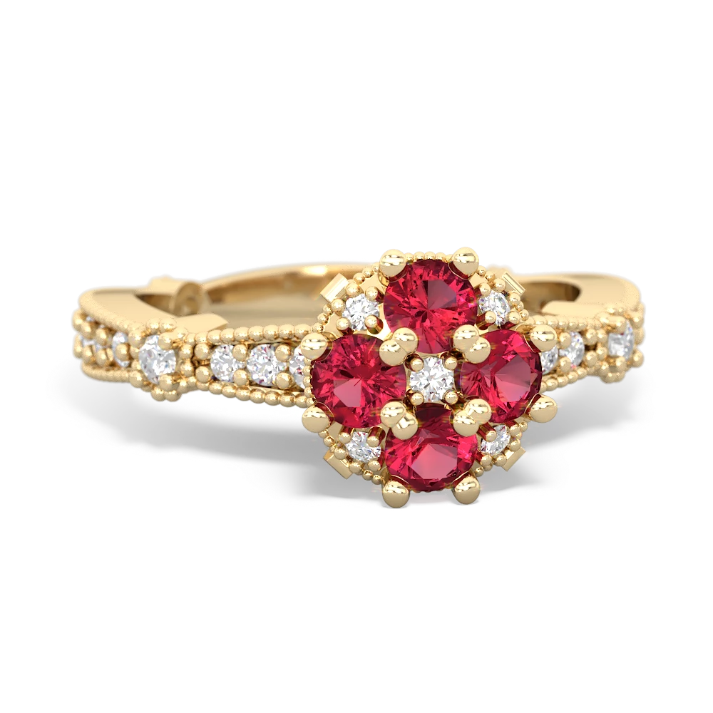 Lab Ruby Sparkling Tiara Cluster 14K Yellow Gold ring R26293RD