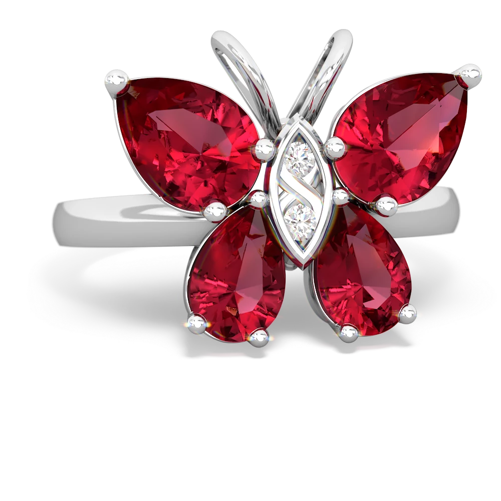 Lab Ruby Butterfly 14K White Gold ring R2215