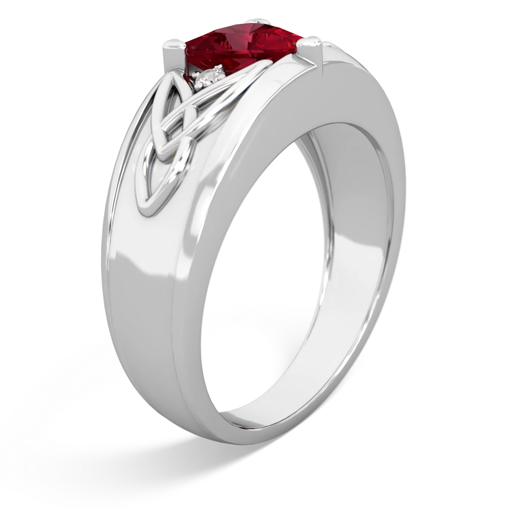 Lab Ruby Celtic Trinity Knot Men's 14K White Gold ring R0440