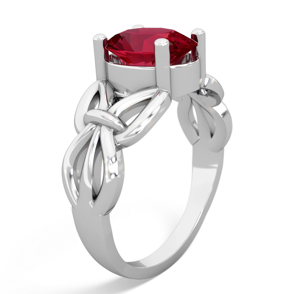 Lab Ruby Celtic Knot Cocktail 14K White Gold ring R2377