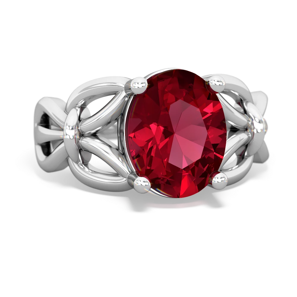 Lab Ruby Celtic Knot Cocktail 14K White Gold ring R2377