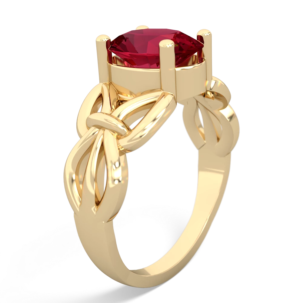 Lab Ruby Celtic Knot Cocktail 14K Yellow Gold ring R2377