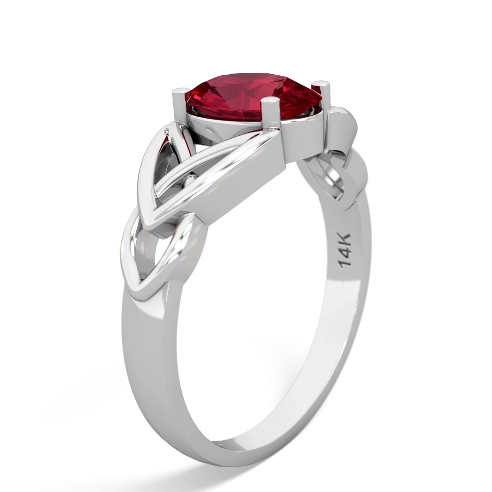 Lab Ruby Celtic Trinity Knot 14K White Gold ring R2389