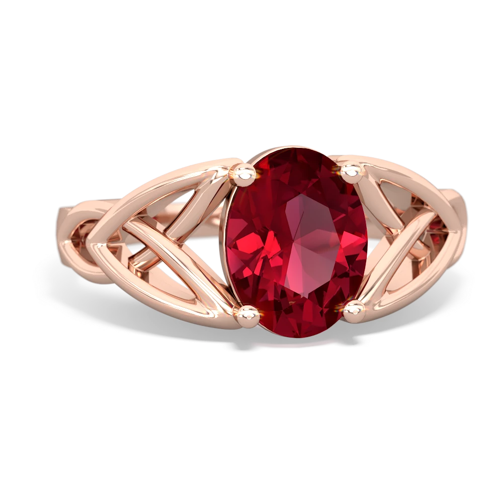 Lab Ruby Celtic Trinity Knot 14K Rose Gold ring R2389