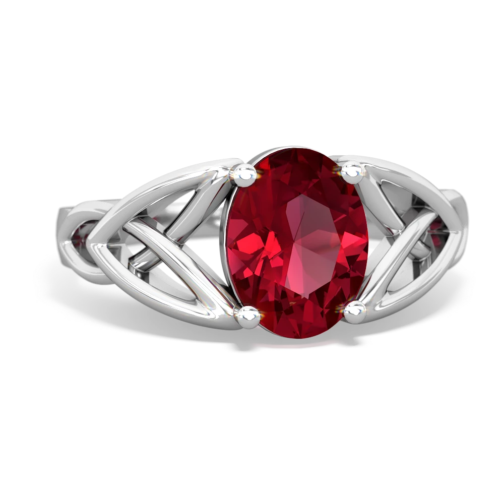 Lab Ruby Celtic Trinity Knot 14K White Gold ring R2389