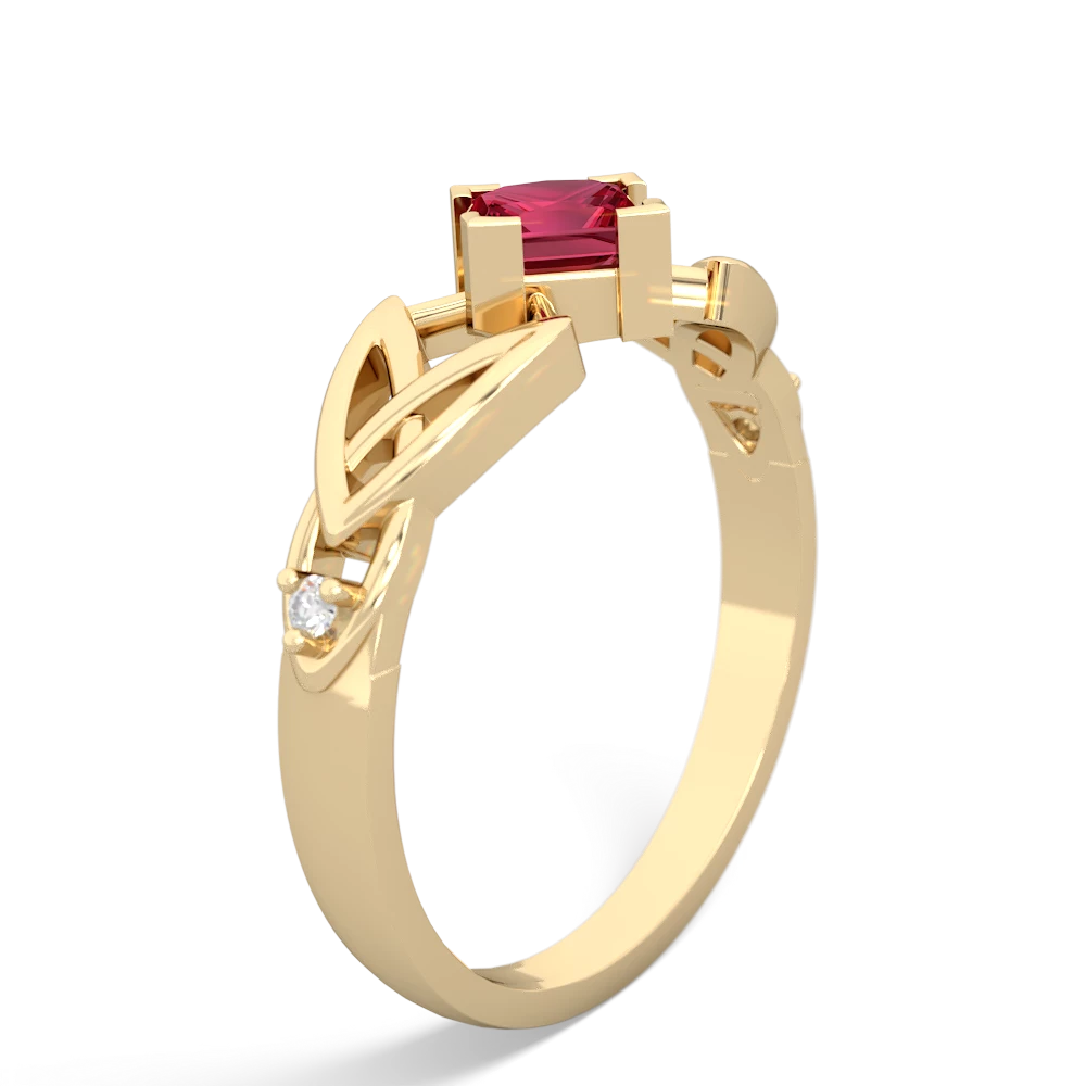 Lab Ruby Celtic Trinity Knot 14K Yellow Gold ring R3349