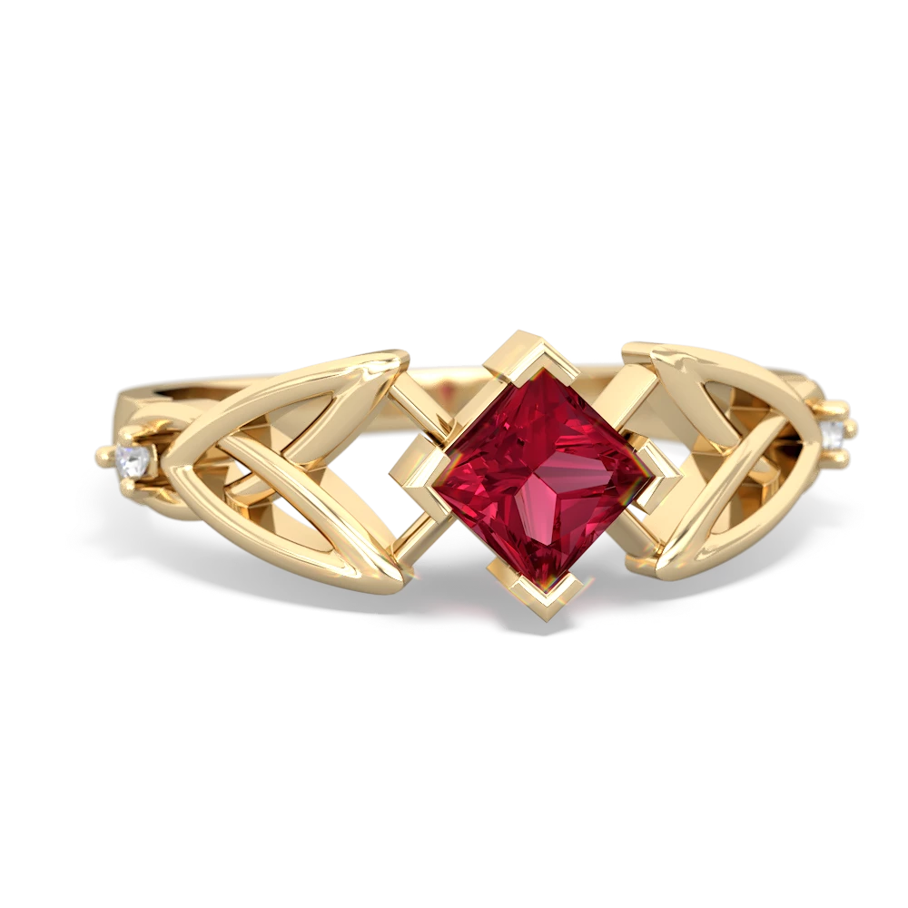 Lab Ruby Celtic Trinity Knot 14K Yellow Gold ring R3349
