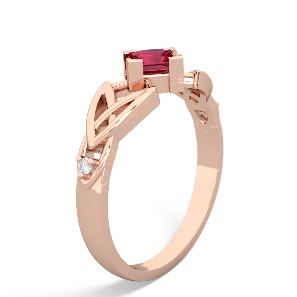 Lab Ruby Celtic Knot Princess 14K Rose Gold ring R3349