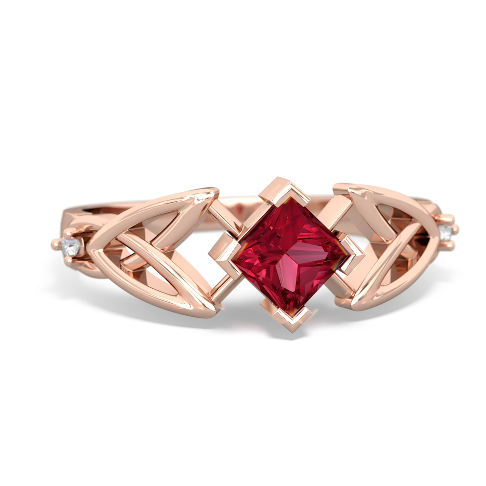 Lab Ruby Celtic Knot Princess 14K Rose Gold ring R3349