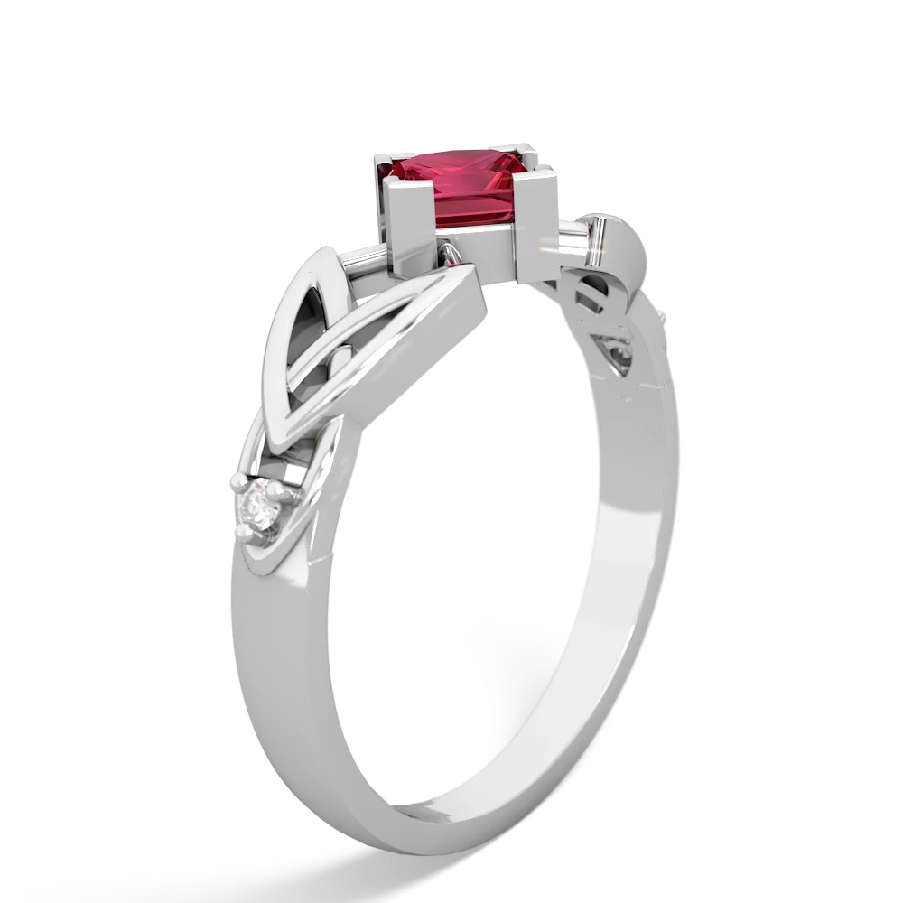 Lab Ruby Celtic Knot Princess 14K White Gold ring R3349