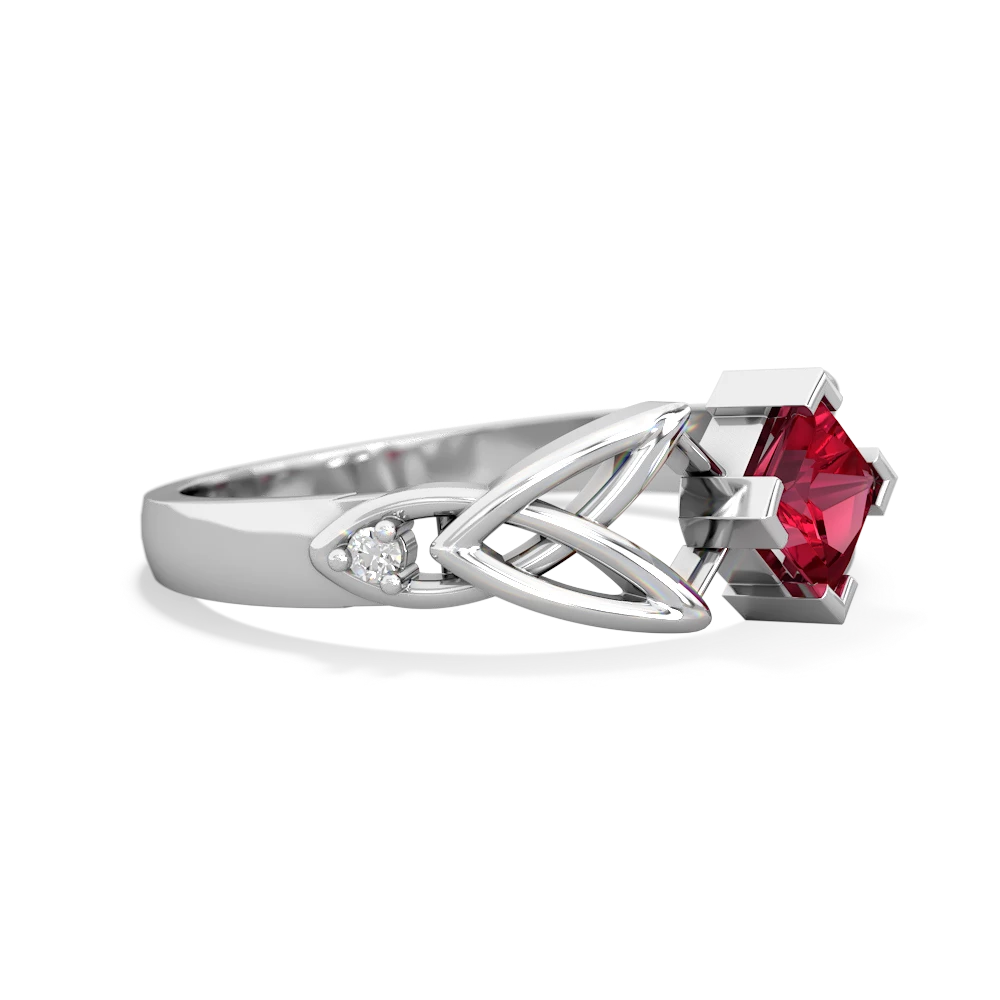 Lab Ruby Celtic Knot Princess 14K White Gold ring R3349