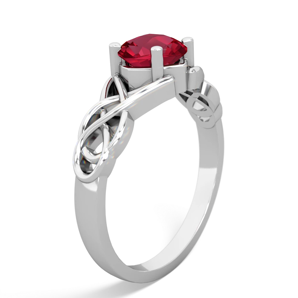 Lab Ruby Checkerboard Cushion Celtic Knot 14K White Gold ring R5000