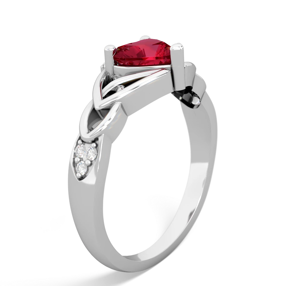 Lab Ruby Claddagh Celtic Knot Diamond 14K White Gold ring R5001