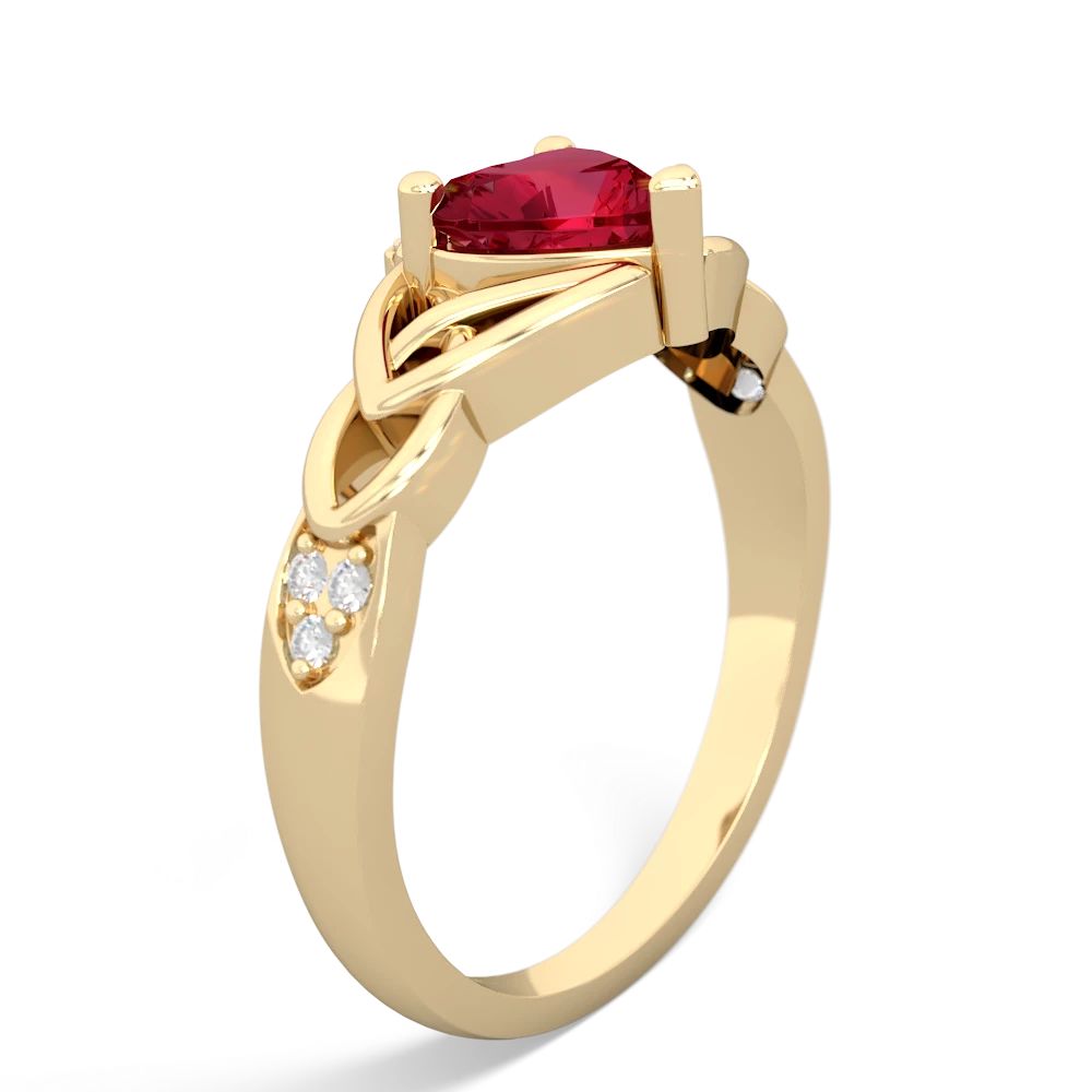 Lab Ruby Claddagh Celtic Knot Diamond 14K Yellow Gold ring R5001