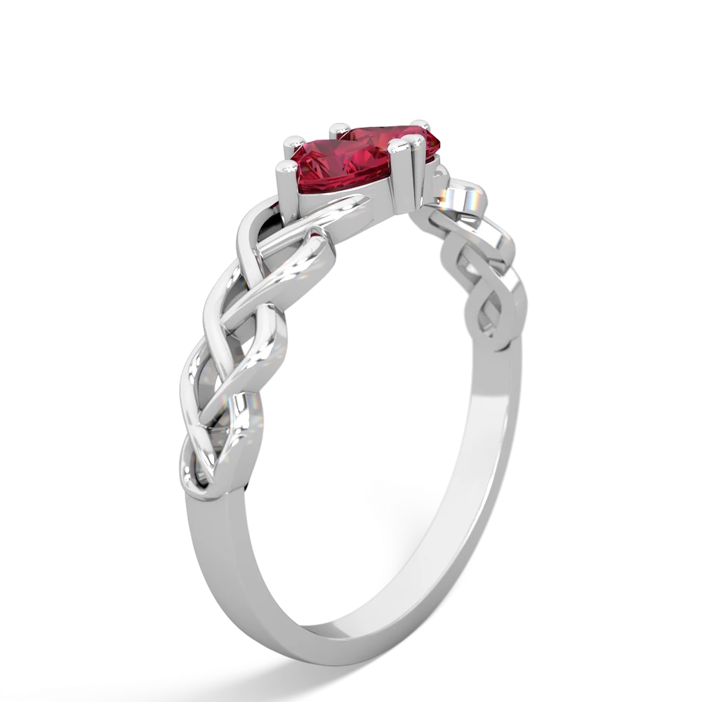 Lab Ruby Heart To Heart Braid 14K White Gold ring R5870