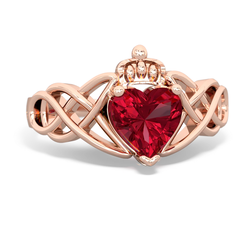 Lab Ruby Claddagh Celtic Knot 14K Rose Gold ring R2367