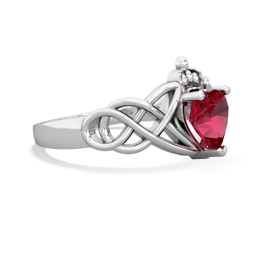 Lab Ruby Claddagh Celtic Knot 14K White Gold ring R2367