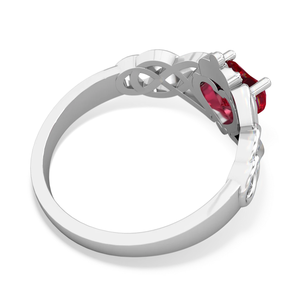 Lab Ruby Claddagh Celtic Knot 14K White Gold ring R2367