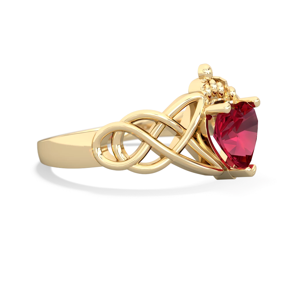 Lab Ruby Claddagh Celtic Knot 14K Yellow Gold ring R2367