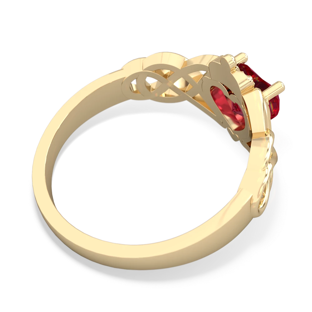 Lab Ruby Claddagh Celtic Knot 14K Yellow Gold ring R2367