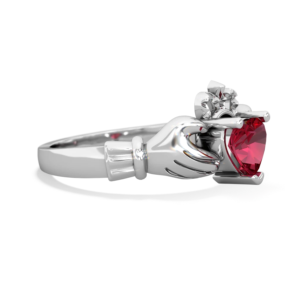 Lab Ruby Claddagh 14K White Gold ring R2370