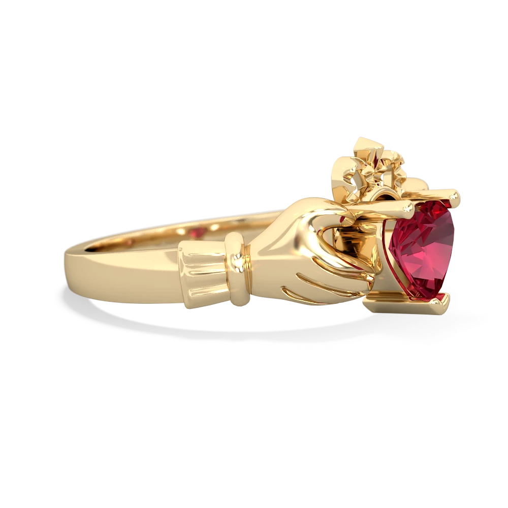 Lab Ruby Claddagh 14K Yellow Gold ring R2370