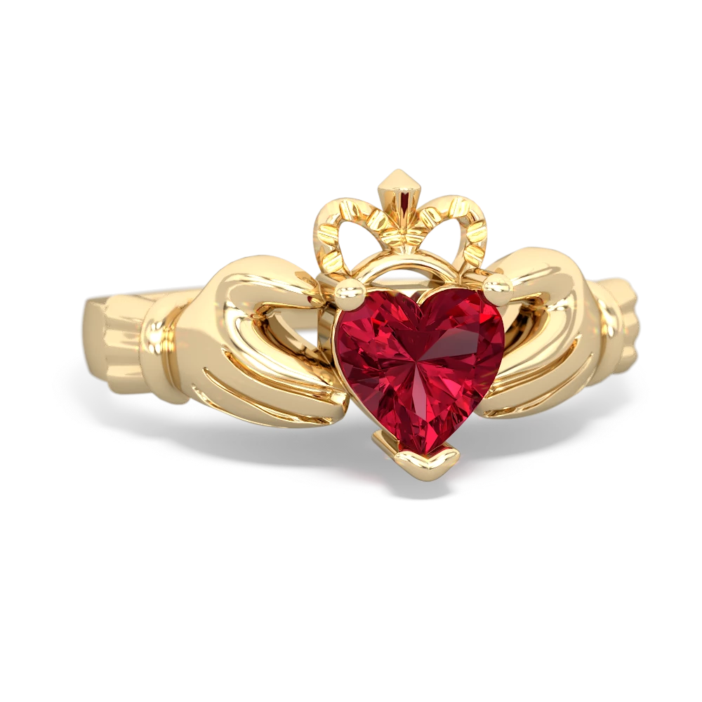 Lab Ruby Claddagh 14K Yellow Gold ring R2370